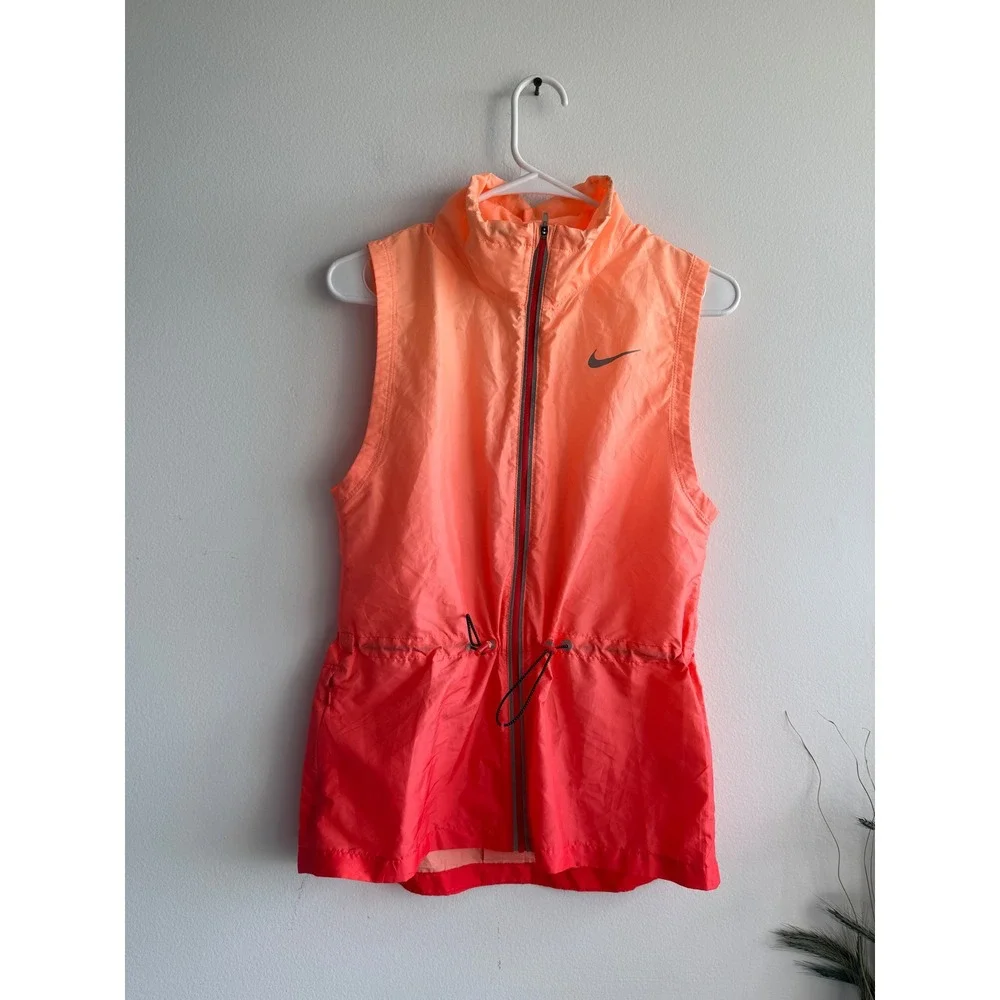 Nike Womens Orange Red Ombre Gradient Full Zip Running Vest Drawstring Small